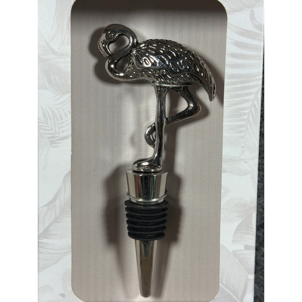 Tommy Bahama Flamingo Wine Bottle Stopper Silver Tone Metal Tropical NIB - Picture 2 of 3